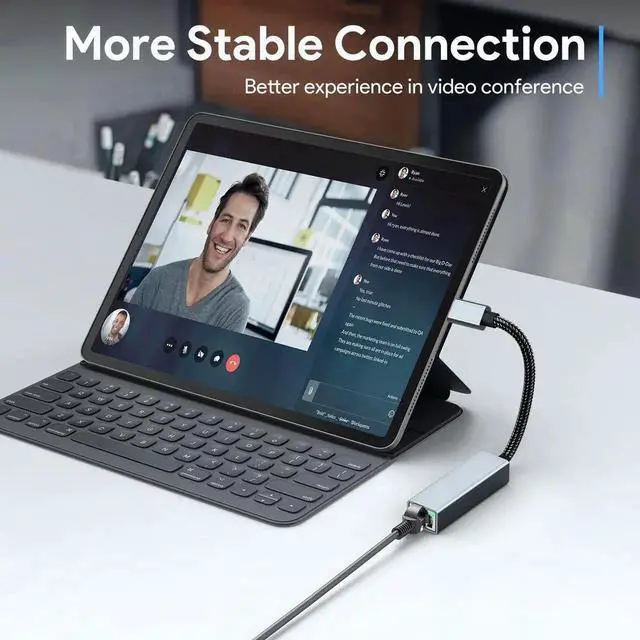 Alt view image 7 of 7 - WRIARICH Driver-Free USB-C to Gigabit Ethernet Adapter, Thunderbolt 3 & Thunderbolt 4 Compatible RJ45 LAN Network Dongle, Fit MacBook Pro 2018/2019/2020, iPad Pro, Dell XPS, Microsoft Surface
