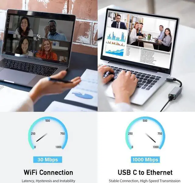 Alt view image 6 of 7 - WRIARICH Driver-Free USB-C to Gigabit Ethernet Adapter, Thunderbolt 3 & Thunderbolt 4 Compatible RJ45 LAN Network Dongle, Fit MacBook Pro 2018/2019/2020, iPad Pro, Dell XPS, Microsoft Surface