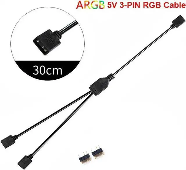 Alt view image 4 of 4 - WRIARICH 2 Pack 1Ft 5V 3-Pin RGB Splitter Cable, 1 Female to 2 Female RBW LED Strip Extension Cord, 2-Port AURA RGB Lighting Hub with Gender Changer Adapter