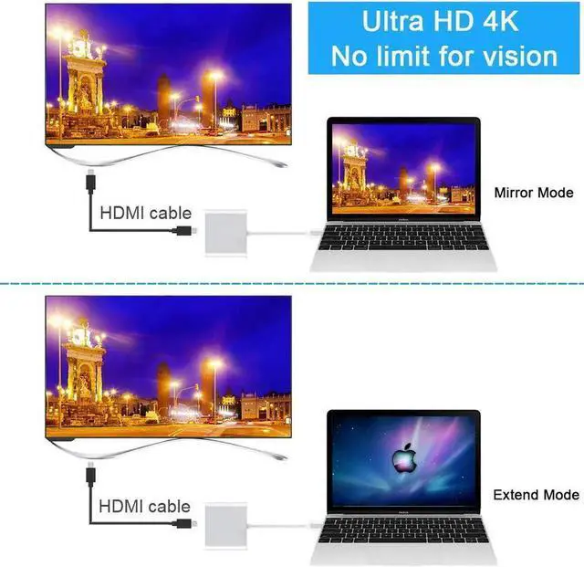 Alt view image 4 of 7 - Thunderbolt 3 USB-C Multiport Adapter, USB 3.1 Gen 1 Type-C to 4K HDMI Video Converter with USB 3.0 Hub & PD Fast Charging Port, Large Screen Projection Dock Compatible with MacBook Pro & MacBook Air