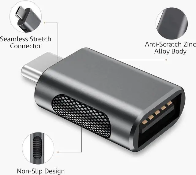 Alt view image 6 of 7 - WRIARICH 4 Pack 10Gbps Upgrade USB C Male to USB A Female OTG Adapter, Thunderbolt 3/4 Type-C to USB 3.0 Converter Space Grey Compatible with MacBook Pro Air iPad iMac All USB-C Devices