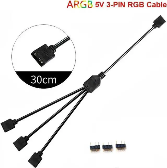 Alt view image 4 of 5 - WRIARICH 2 Pack 1 Foot 5V 3-Pin RGB Splitter Cable, 1 Female to 3 Female RBW LED Strip Extension Cord, 3-Port AURA RGB Lighting Hub with Gender Changer Adapter