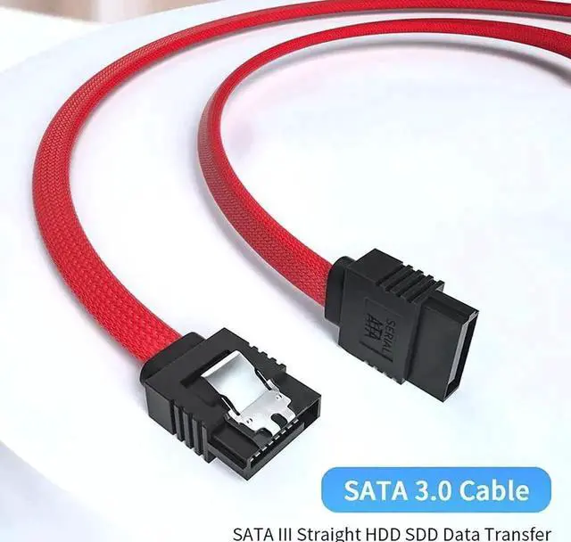 Alt view image 3 of 6 - WRIARICH 18 Inch Red Nylon Braided SATA 3.0 Data Cable, Straight SATA III Cord with Locking Latch for HDD SSD Optical Drives