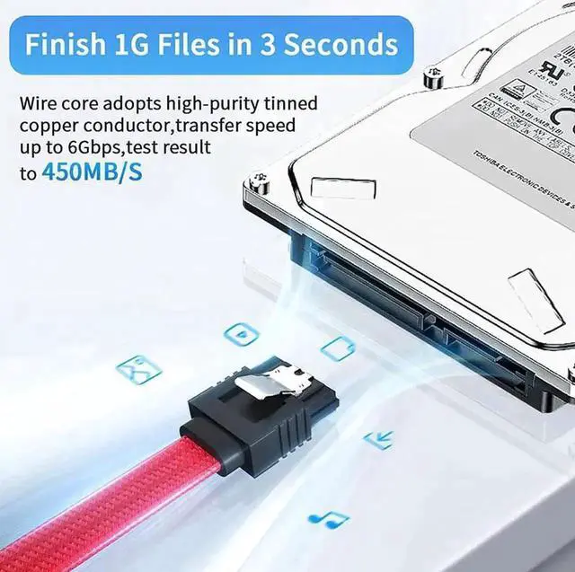 Alt view image 5 of 6 - WRIARICH 18 Inch Red Nylon Braided SATA 3.0 Data Cable, Straight SATA III Cord with Locking Latch for HDD SSD Optical Drives