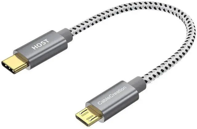 Main image of WRIARICH 0.2M/0.65FT Braided USB-C to Micro USB OTG Cable, 480Mbps Short Cord for Chargers, Phones & Laptops