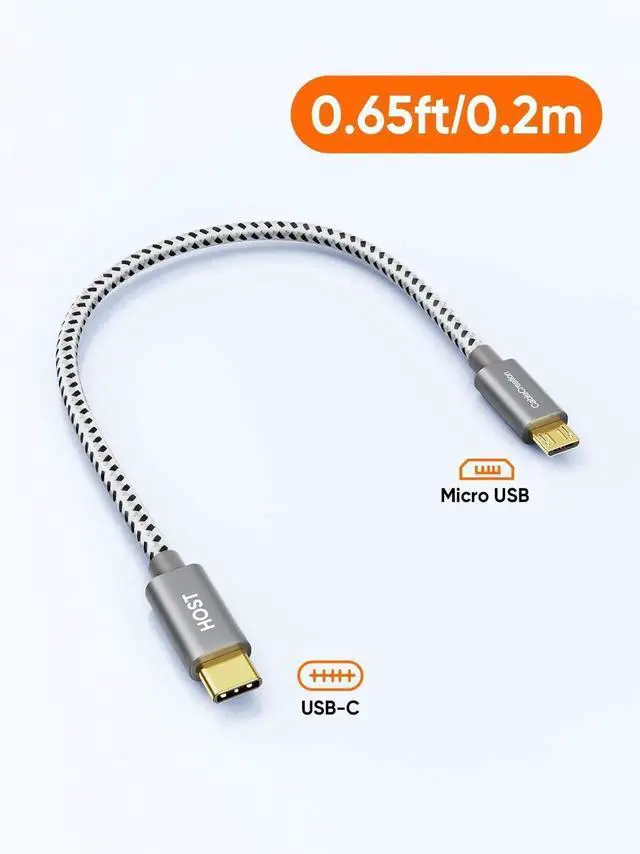 Alt view image 3 of 7 - WRIARICH 0.2M/0.65FT Braided USB-C to Micro USB OTG Cable, 480Mbps Short Cord for Chargers, Phones & Laptops