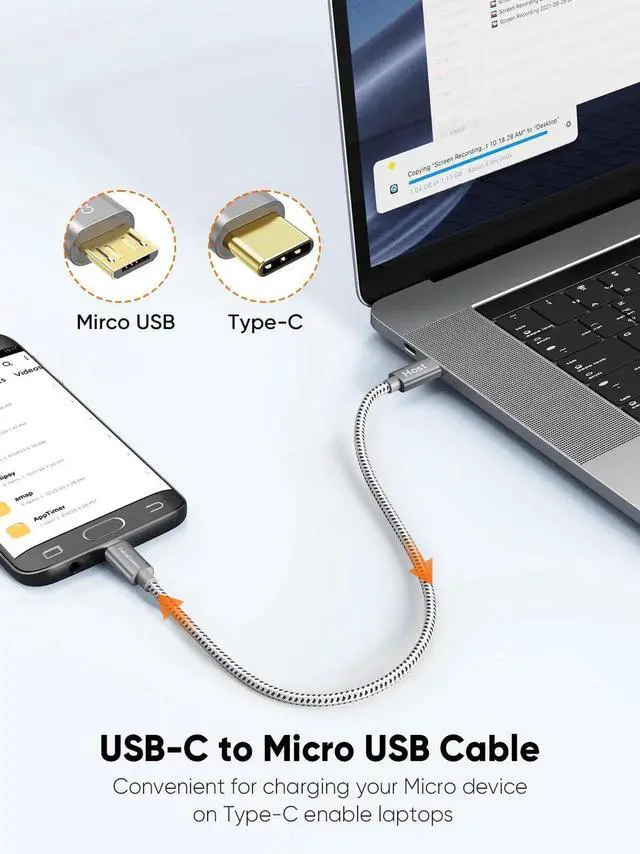 Alt view image 7 of 7 - WRIARICH 0.2M/0.65FT Braided USB-C to Micro USB OTG Cable, 480Mbps Short Cord for Chargers, Phones & Laptops
