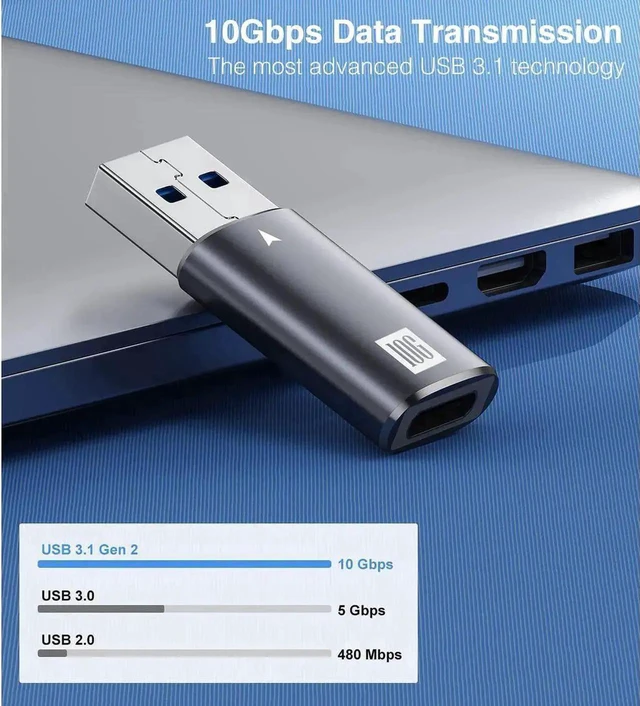 Alt view image 3 of 7 - WRIARICH USB C Female to USB A Male Adapter, 10Gbps USB 3.1 Gen 2 SuperSpeed Connector, Type-C to USB A Charging & Data Sync Adapter for Laptop, Power Bank, Type-C Earphone