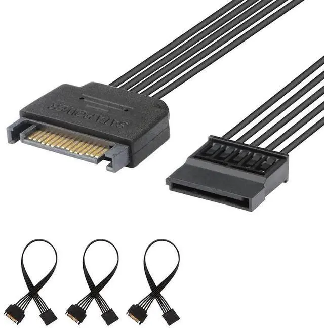 Main image of WRIARICH 3 Pack 10 Inch Black 15Pin SATA Power Extension Cables, SATA Male to Female Power Extender Cord for PC Internal Storage & Fan Devices