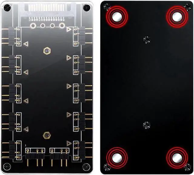 Alt view image 7 of 7 - WRIARICH 5V 3Pin ARGB 11-Port Hub with Magnetic Base & PMMA Shell, SATA Powered RGB Splitter with 1.64FT Extension Cable for LED Strips, Fans & Coolers