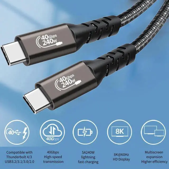 Alt view image 3 of 6 - WRIARICH Braided USB4.0 C to C Cable 3.3FT, 8K UHD Display 40Gbps Type C to Type C 240W Fast Charging Cord Charger Compatible with Samsung Galaxy S23 S22 S21 S20 Ultra, Note 20 Laptop, Hub, Docking