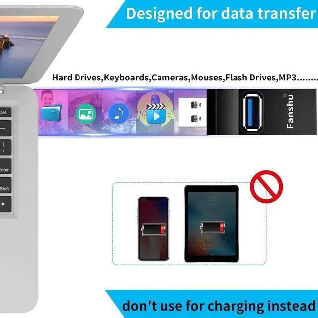 Alt view image 3 of 7 - WRIARICH 3-Port USB 3.0 Mini OTG Hub, Portable Multi-Port USB Splitter Charging Extender Adapter for MacBook, Laptops & Desktop PCs