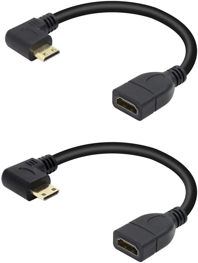 Main image of WRIARICH 2 Pack 15CM 90 Degree Mini HDMI to HDMI 2.1 Cable, Left & Right Angled Swivel Connectors, Gold-Plated, Supports 8K@60Hz UHD