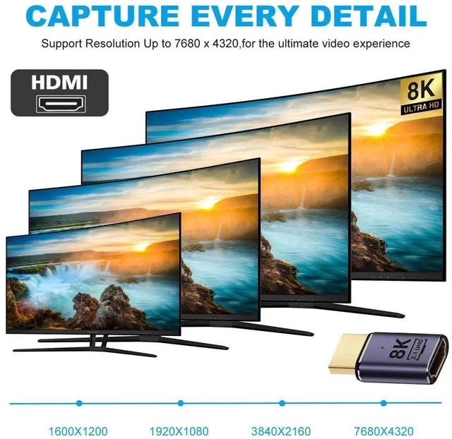 Alt view image 2 of 7 - WRIARICH HDMI 2.1 Male to Female Gold-Plated Extension Adapter, Supports 8K@60Hz UHD for HDTV Monitors