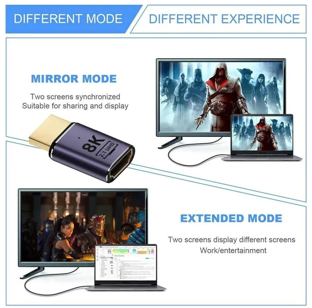 Alt view image 7 of 7 - WRIARICH HDMI 2.1 Male to Female Gold-Plated Extension Adapter, Supports 8K@60Hz UHD for HDTV Monitors