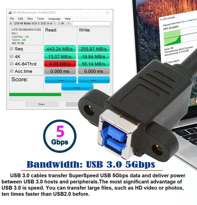 Alt view image 5 of 7 - WRIARICH 30cm USB3.0 B Female to USB2.0 B Male Extension Cable | 5Gbps High Speed Data Cord for External SSD, HDD & Industrial Camera