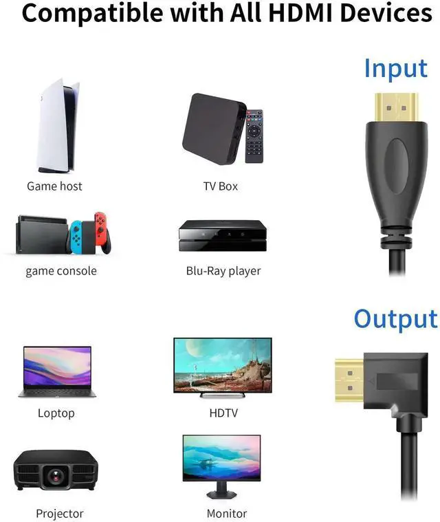 Alt view image 7 of 7 - WRIARICH 3FT Left 90/270 Degree HDMI 1.4 Male to Female Extension Cable, Gold-Plated, Support 4K, 3D, Ethernet & ARC Audio Return