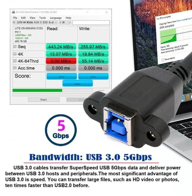 Alt view image 5 of 7 - WRIARICH 30cm USB3.0 Type-B Female to Micro-B Male Extension Cable, 5Gbps High Speed Cord for External SSD, Hard Drive & Digital Camera