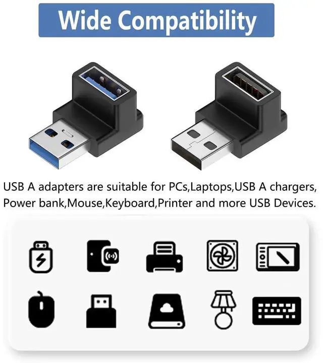 Alt view image 2 of 5 - WRIARICH 90 Degree Up-Down USB 3.1 Adapter, Vertical USB A Male to Female Elbow Connector, High Speed USB A Extender for PC, Laptop, USB Charger, Flash Drives & All USB-A Devices
