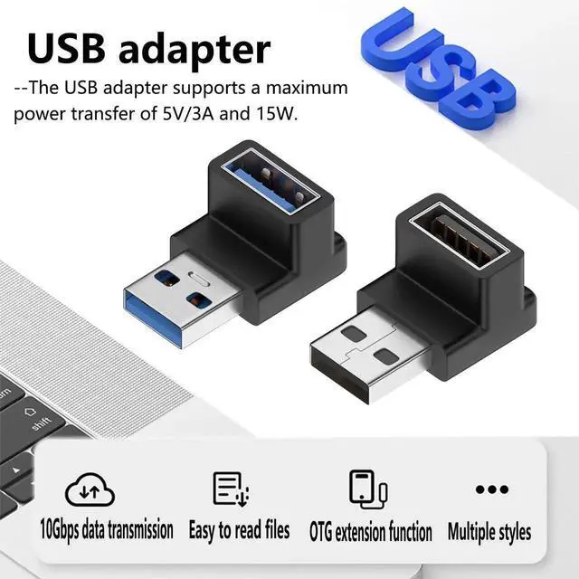 Alt view image 3 of 5 - WRIARICH 90 Degree Up-Down USB 3.1 Adapter, Vertical USB A Male to Female Elbow Connector, High Speed USB A Extender for PC, Laptop, USB Charger, Flash Drives & All USB-A Devices
