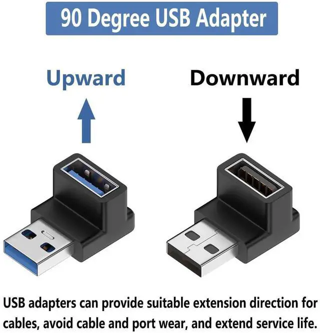Alt view image 4 of 5 - WRIARICH 90 Degree Up-Down USB 3.1 Adapter, Vertical USB A Male to Female Elbow Connector, High Speed USB A Extender for PC, Laptop, USB Charger, Flash Drives & All USB-A Devices
