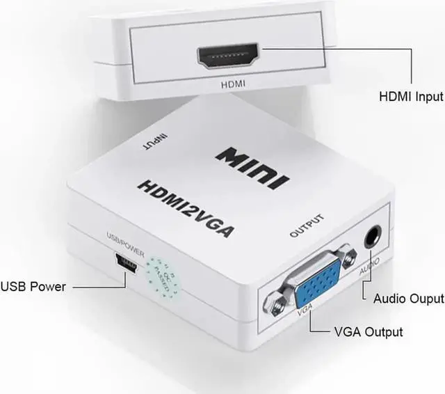 Alt view image 2 of 3 - WRIARICH HDMI to VGA Converter Adapter with 3.5mm Stereo Audio Jack, Full HD 1080P 1920x1080 Resolution, Digital HDMI to Analog VGA Adapter for Laptop, Desktop, HDTV, Monitor, Projector