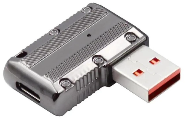 Main image of WRIARICH Flat Left 90 Degree Mecha Cyberpunk USB 3.1 Gen2 Adapter, USB-A Male to USB-C Female Low Profile Elbow Connector, 10Gbps Data Transfer & 120W PD Fast Charging Converter