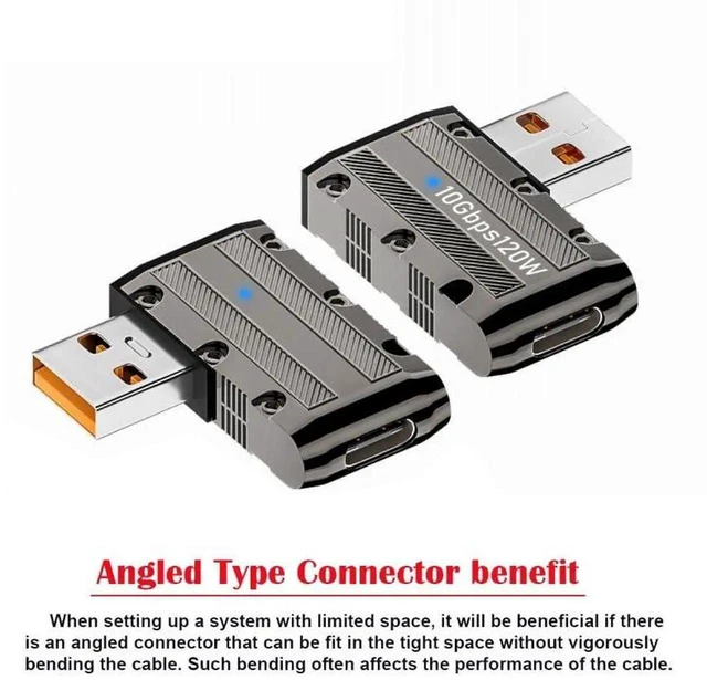 Alt view image 3 of 7 - WRIARICH Flat Left 90 Degree Mecha Cyberpunk USB 3.1 Gen2 Adapter, USB-A Male to USB-C Female Low Profile Elbow Connector, 10Gbps Data Transfer & 120W PD Fast Charging Converter