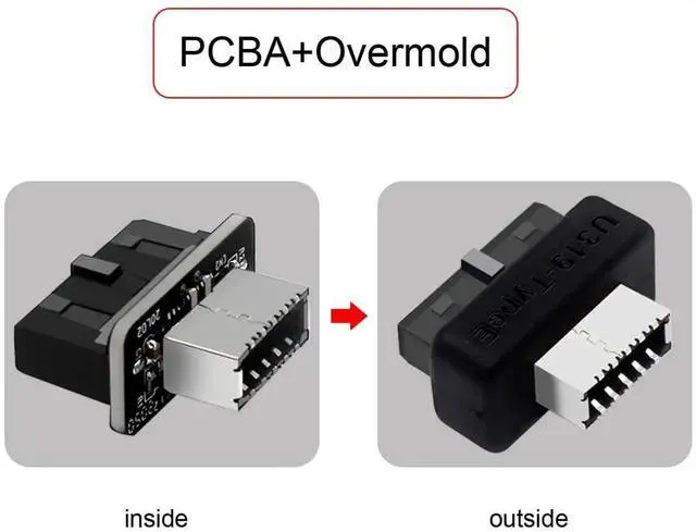 Alt view image 7 of 7 - WRIARICH Overmold USB 3.1 Key-A Type-E Front Panel Socket to USB 3.0 20Pin Motherboard Header Male Extension Adapter, Internal Type-E Converter for PC Chassis Front USB-C Port Expansion