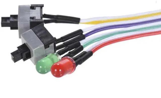 Alt view image 6 of 7 - WRIARICH 2 Pack 27 Inch ATX PC Front Panel Cables, Power SW, Reset SW & HDD LED Cables with Red & Green Indicator LEDs, 2-Pin Motherboard On/Off Reset Switch Wires for Desktop Chassis