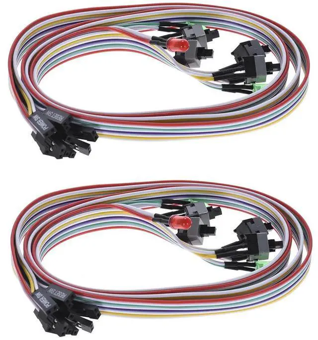 Alt view image 3 of 7 - WRIARICH 2 Pack 27 Inch ATX PC Front Panel Cables, Power SW, Reset SW & HDD LED Cables with Red & Green Indicator LEDs, 2-Pin Motherboard On/Off Reset Switch Wires for Desktop Chassis