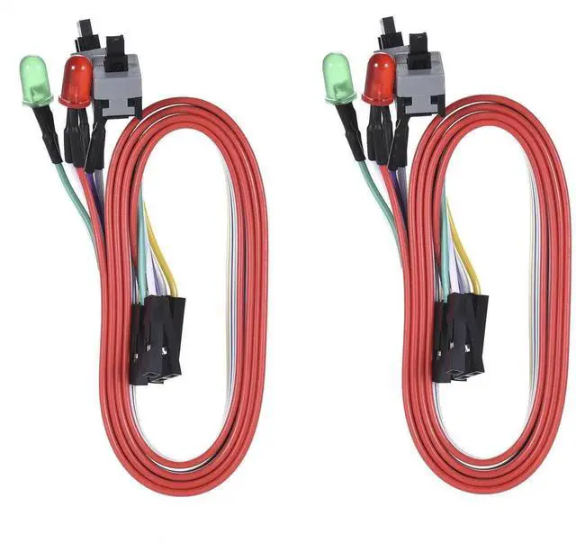 Alt view image 7 of 7 - WRIARICH 2 Pack 27 Inch ATX PC Front Panel Cables, Power SW, Reset SW & HDD LED Cables with Red & Green Indicator LEDs, 2-Pin Motherboard On/Off Reset Switch Wires for Desktop Chassis