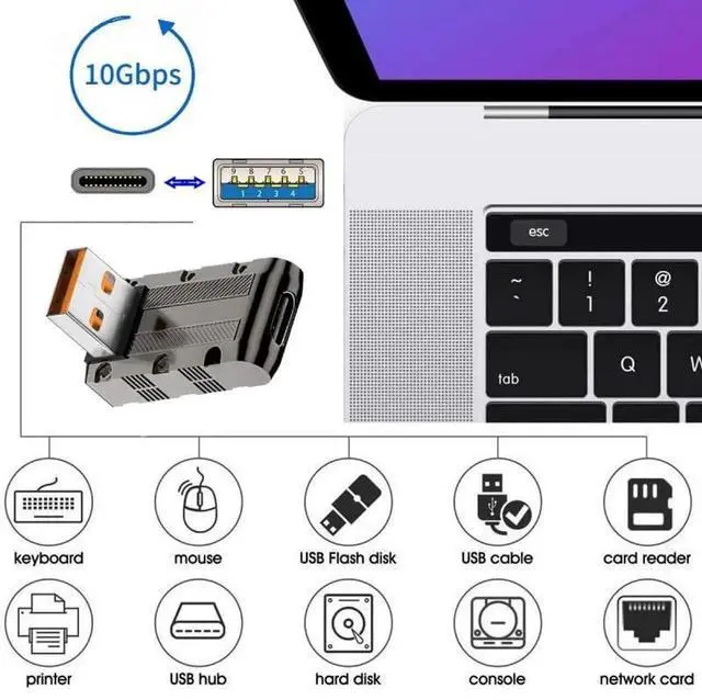 Alt view image 4 of 7 - WRIARICH Down 90 Degree Low Profile Mecha Cyberpunk USB 3.1 Gen2 Adapter, USB-A Male to USB-C Female Converter, 10Gbps Data Transfer & 120W PD Fast Charging Elbow Connector