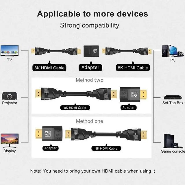 Alt view image 3 of 7 - WRIARICH 2 Pack HDMI 2.1 Female to Female Coupler Adapter, 8K@60Hz 4K@120Hz HDR eARC HDMI Extension Connector for HDTV PC Laptop Monitor PS5