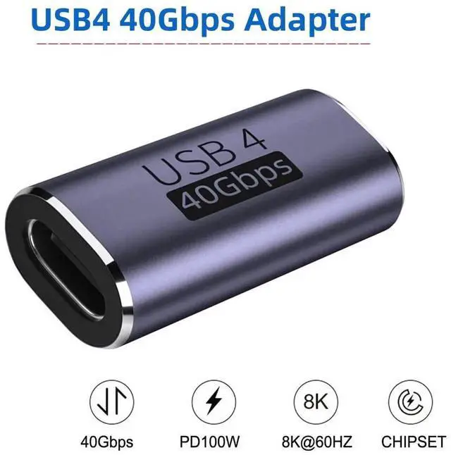 Alt view image 3 of 7 - WRIARICH USB4 Type-C Female to Female Coupler Extender Adapter, 40Gbps Data Transfer, 100W PD Fast Charging, 8K@60Hz Video Pass-Through, Compatible with USB4 / Thunderbolt 3/4 Devices