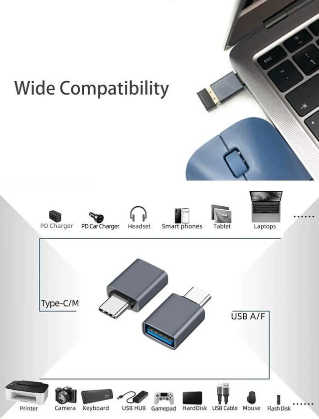 Alt view image 3 of 6 - WRIARICH 3-Pack Grey USB3.2 Gen2 10Gbps USB-C Male to USB-A Female Adapter, Type-C to USB-A Converter for MacBook, Laptops & Thunderbolt 3/4 Devices