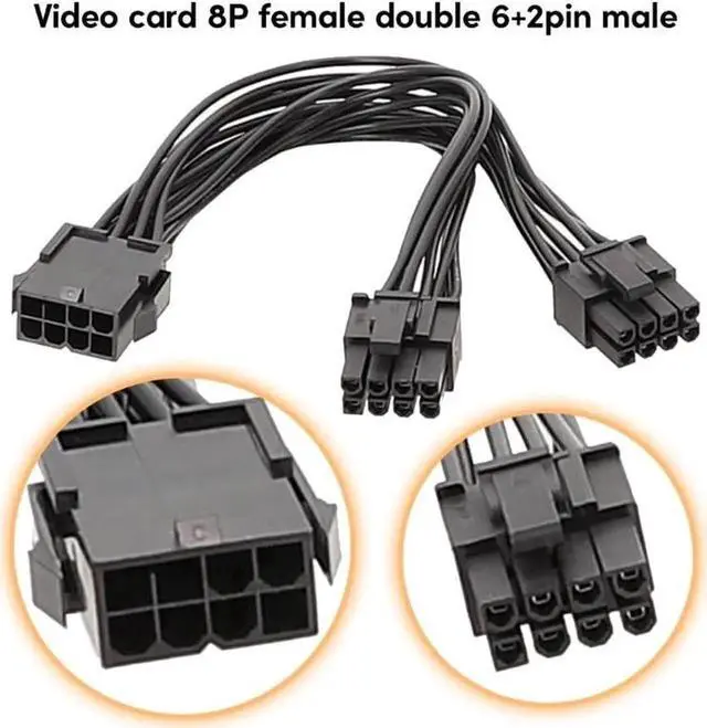Alt view image 3 of 5 - WRIARICH 20CM 8Pin to Dual 8Pin GPU Power Splitter Cable, PSU PCIe 8Pin Power Extension Cord for Graphics Card