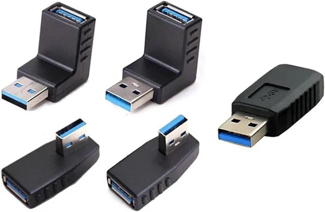 Main image of WRIARICH 5 Pack USB 3.0 Male to Female Gender Changer, 90°/180° Multi-Angle Adapter, 4 Directions Elbow Connector, Port Protector for Laptop & Notebook