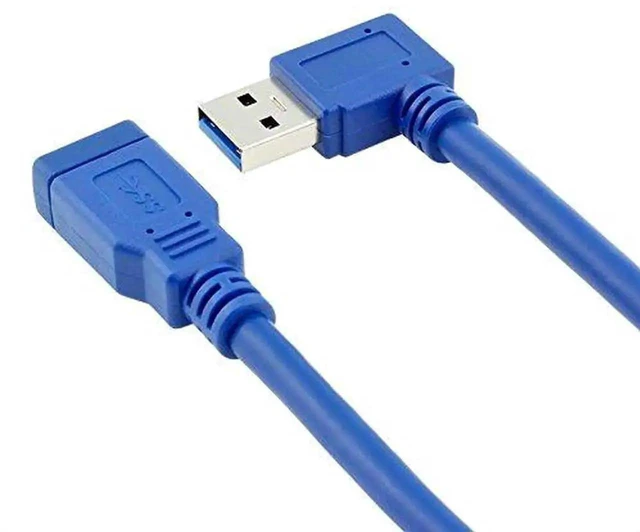 Alt view image 2 of 6 - WRIARICH 90-Degree USB-A 3.0 Extension Cable 2-Pack, 1 Left & 1 Right Angle Male to Female, 30cm (1ft) Blue, SuperSpeed 5Gbps Data Transfer & Charging Cord