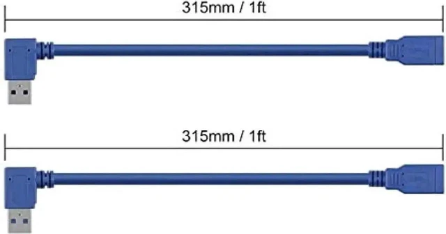 Alt view image 6 of 6 - WRIARICH 90-Degree USB-A 3.0 Extension Cable 2-Pack, 1 Left & 1 Right Angle Male to Female, 30cm (1ft) Blue, SuperSpeed 5Gbps Data Transfer & Charging Cord