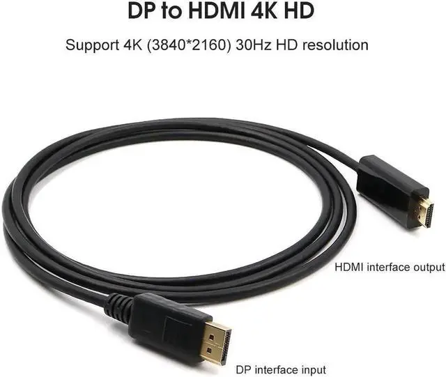 Alt view image 3 of 7 - WRIARICH 6FT Uni-Directional DisplayPort to HDMI Cable, Gold-Plated High Speed DP Male to HDMI Male Cord, Supports 4K@30Hz & 1080P@120Hz, Compatible with HP Computer Monitor Projector HDTV