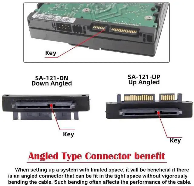 Alt view image 4 of 7 - WRIARICH 90 Degree Up Angled SATA 22Pin 7+15 Male to Female Extension Adapter