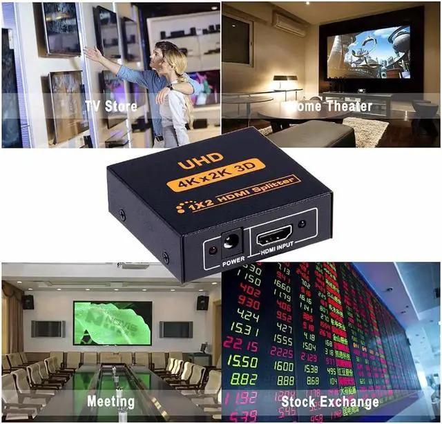 Alt view image 7 of 7 - WRIARICH 2 Port 1 in 2 Out HDMI Splitter Adapter, Female to Female 1x2 HDMI Distributor Support 4K for Xbox PS4 DVD HDTV PC Laptop