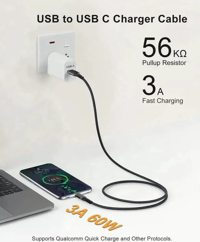 Alt view image 5 of 7 - WRIARICH 2-Pack 6.6FT USB-A to USB-C Cable | USB3.2 Gen1 60W 3A Fast Charging & High-Speed Data Cord for Samsung Galaxy S23/S22/S21/S20 Ultra & All Type-C Devices