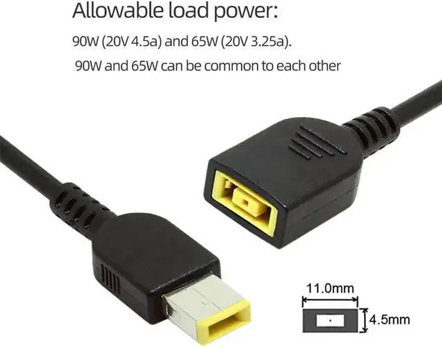 Alt view image 4 of 4 - WRIARICH 11.0×4.5mm Square Male to Female DC Power Extension Cable, 15cm Slim Tip Laptop Charging Extender Cord, for Lenovo ThinkPad X1 Carbon, X1 Yoga Series
