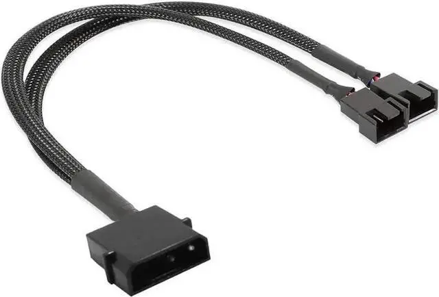 Main image of WRIARICH 10 Inch Black Sleeved Molex LP4 to Dual 3/4 Pin PWM Fan Y Splitter Cable
