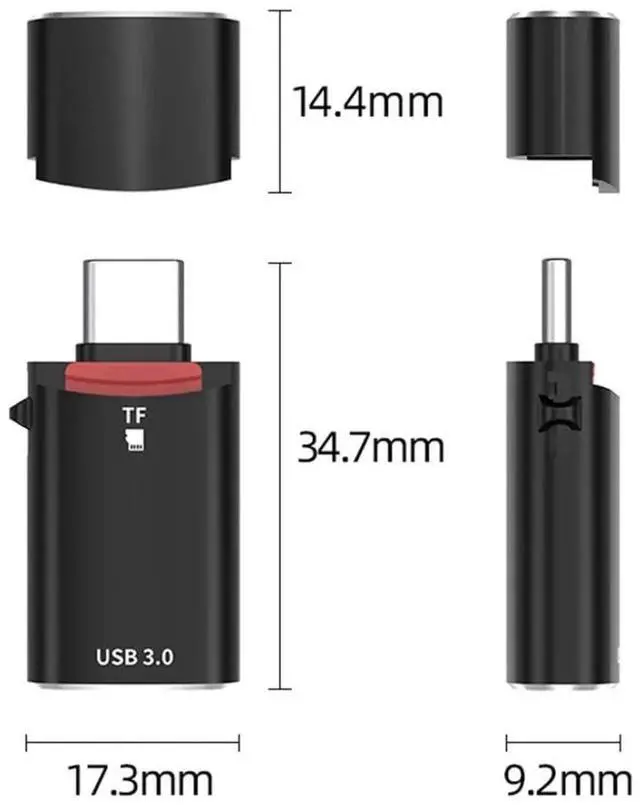 Alt view image 3 of 7 - WRIARICH 2-in-1 USB-C OTG Card Reader, Type-C to USB Female + TF Micro SD Combo Adapter