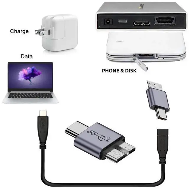 Alt view image 4 of 7 - WRIARICH USB 3.1 Type-C Male to Micro USB 3.0 Male Adapter, 10Gbps High Speed Data & Power Transfer Connector for Laptop External SSD Hard Drives