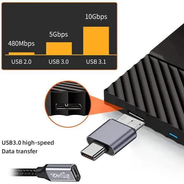 Alt view image 2 of 7 - WRIARICH USB 3.1 Type-C Male to Micro USB 3.0 Male Adapter, 10Gbps High Speed Data & Power Transfer Connector for Laptop External SSD Hard Drives