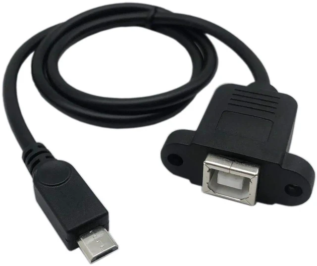 Main image of WRIARICH 50cm Panel Mount Micro USB 5Pin Male to USB2.0 Type-B Female Cable with Screw Holes | Data & Charging Extension Cord